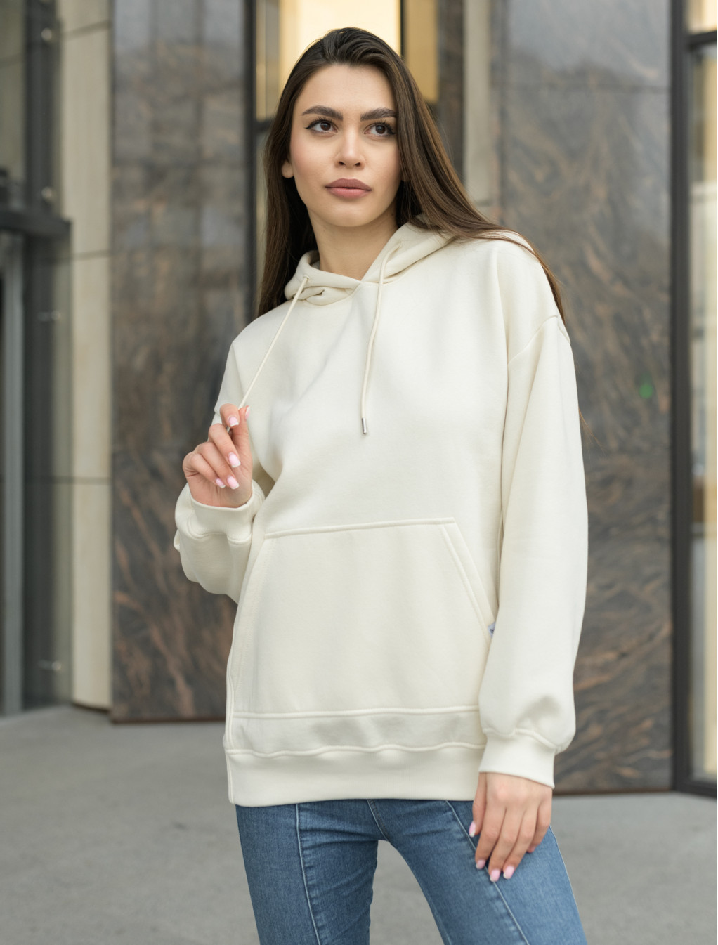 Damska bluza z kapturem Staff milk basic oversize fleece