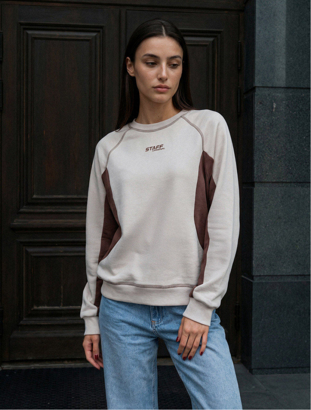 Bluza Staff ya logo light beige & brown