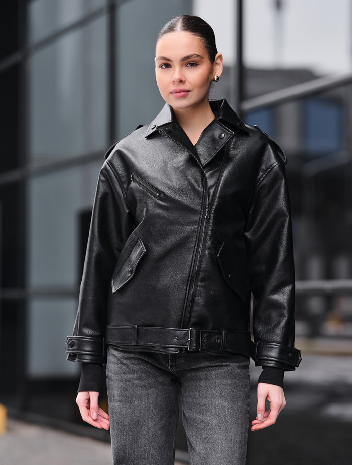 Kurtka skórzana damska Staff ta black oversize