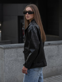 Damska kurtka skórzana Staff ta black oversize