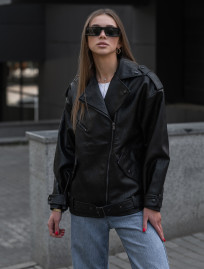 Damska kurtka skórzana Staff ta black oversize