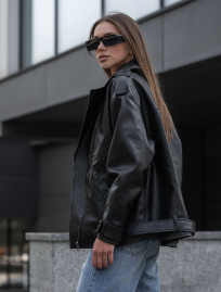 Damska kurtka skórzana Staff ta black oversize