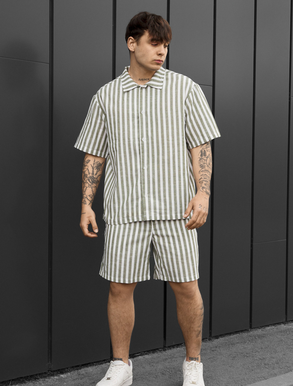 Komplet koszula + spodenki Staff may white & olive
