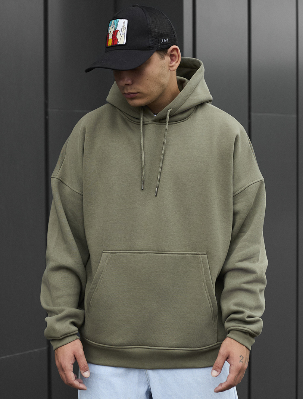 Bluza z kapturem Staff khaki oversize fleece