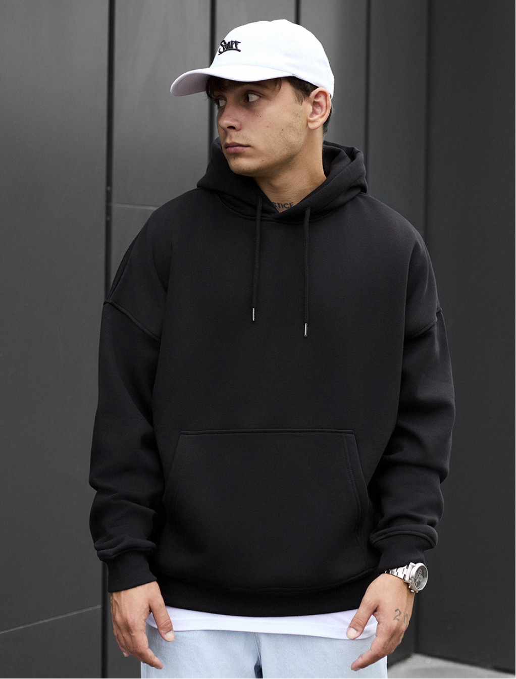 Bluza z kapturem Staff black oversize fleece