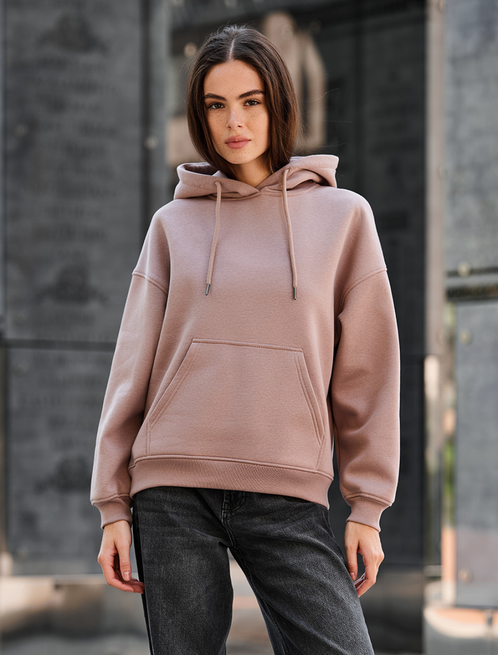 Damska bluza z kapturem Staff mi light brown oversize fleece