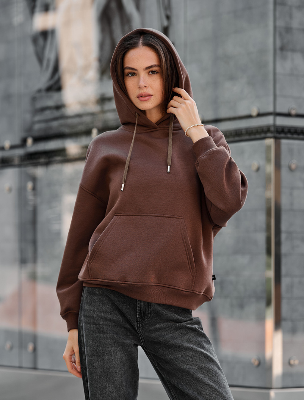 Bluza z kapturem Staff mi brown oversize fleece