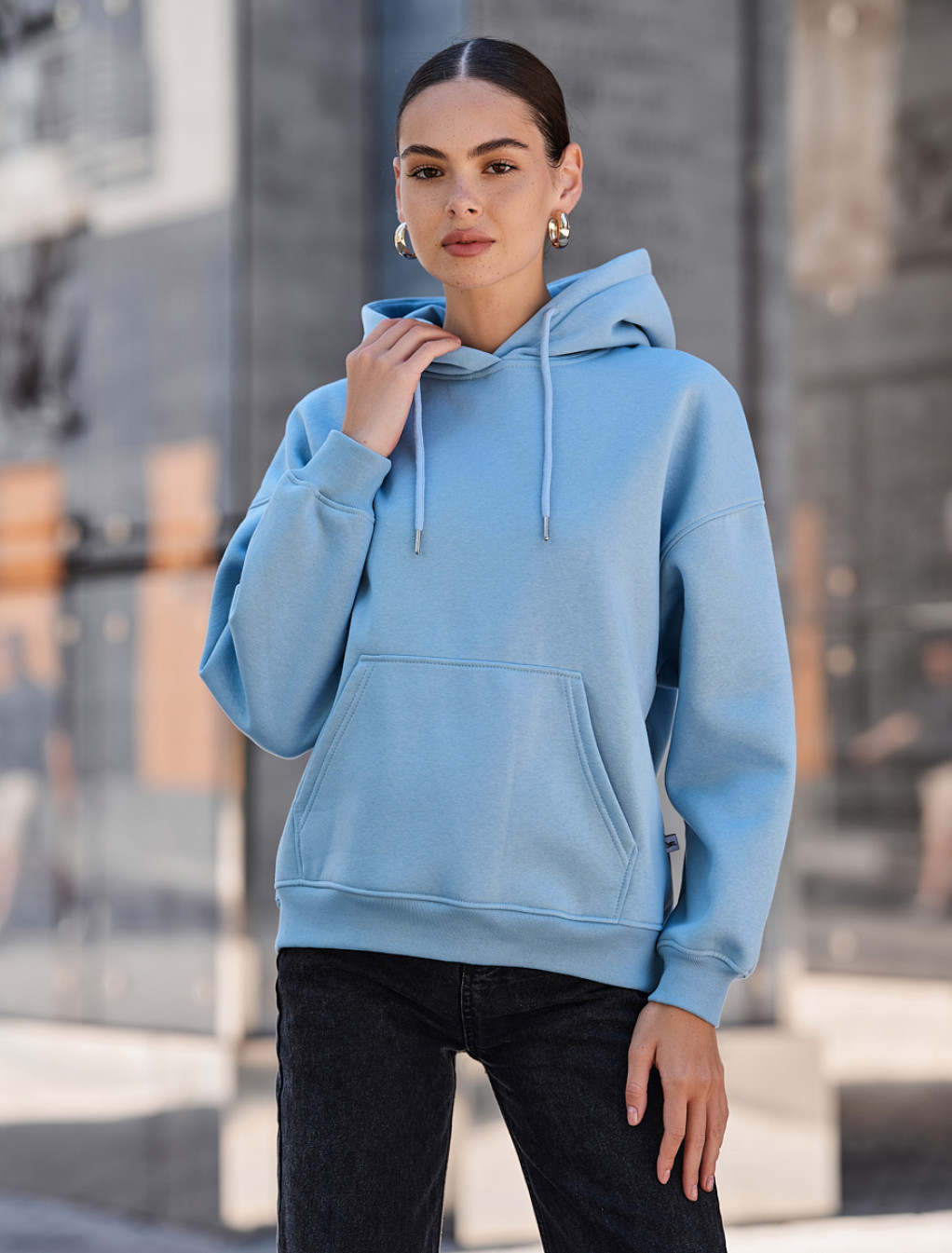 Damska bluza z kapturem Staff mi light blue oversize fleece