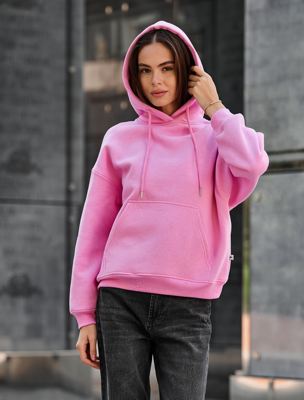 Damska bluza z kapturem Staff mi pink oversize fleece