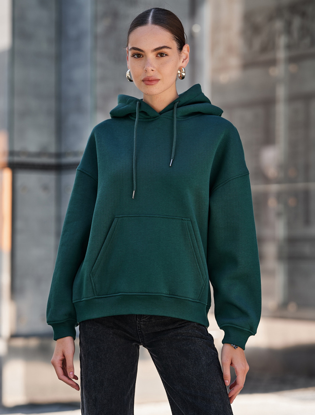 Damska bluza z kapturem Staff mi green oversize fleece