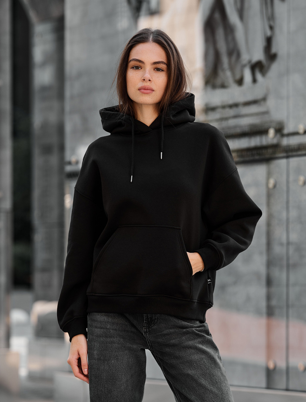 Damska bluza z kapturem Staff mi black oversize fleece