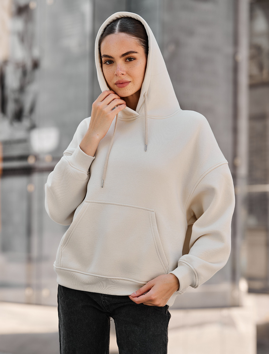 Damska bluza z kapturem Staff mi milk oversize fleece