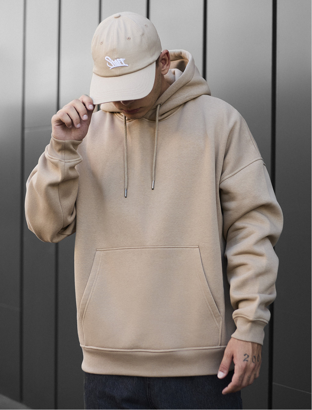 Bluza z kapturem Staff beige oversize fleece