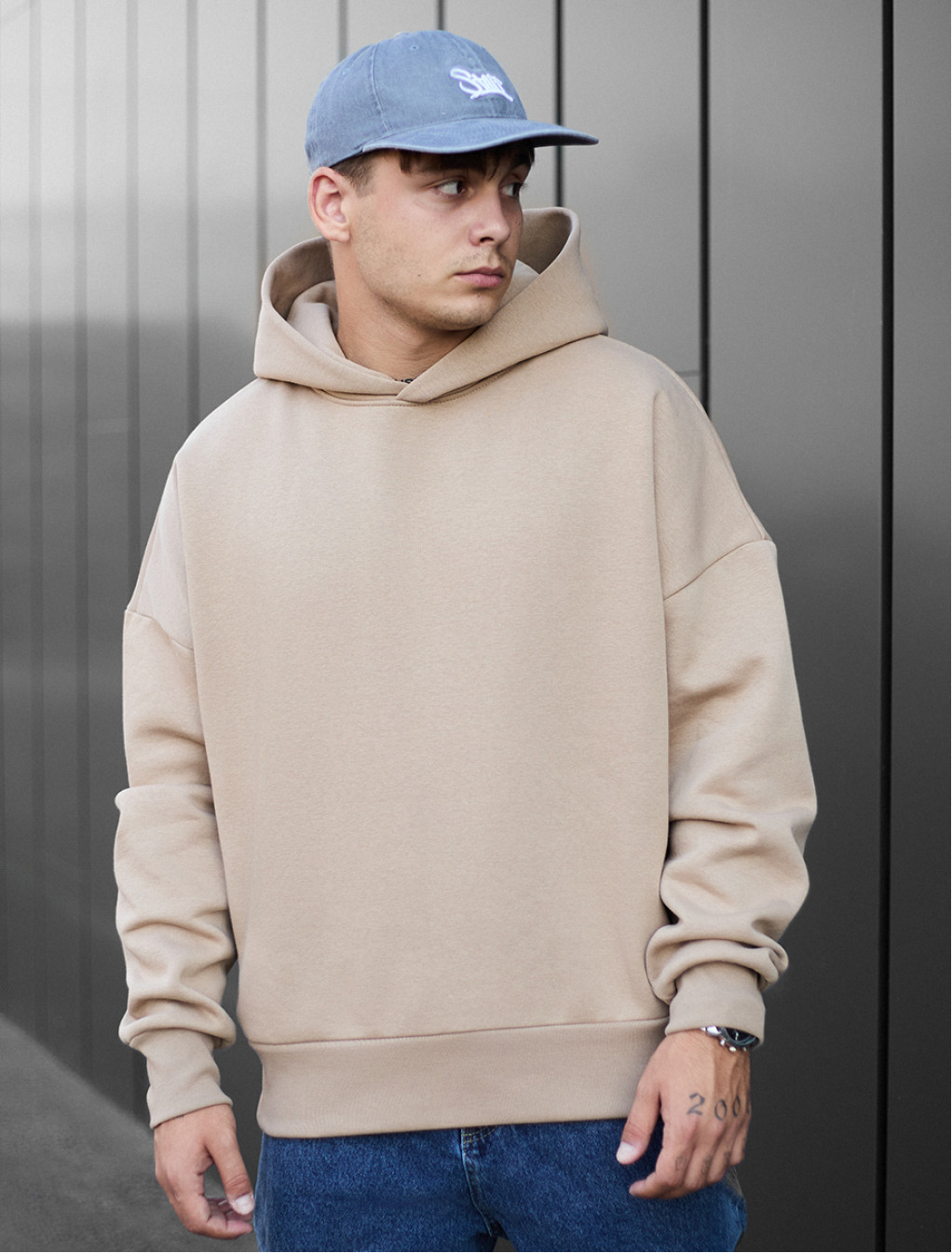 Bluza z kapturem Staff beige oversize fleece