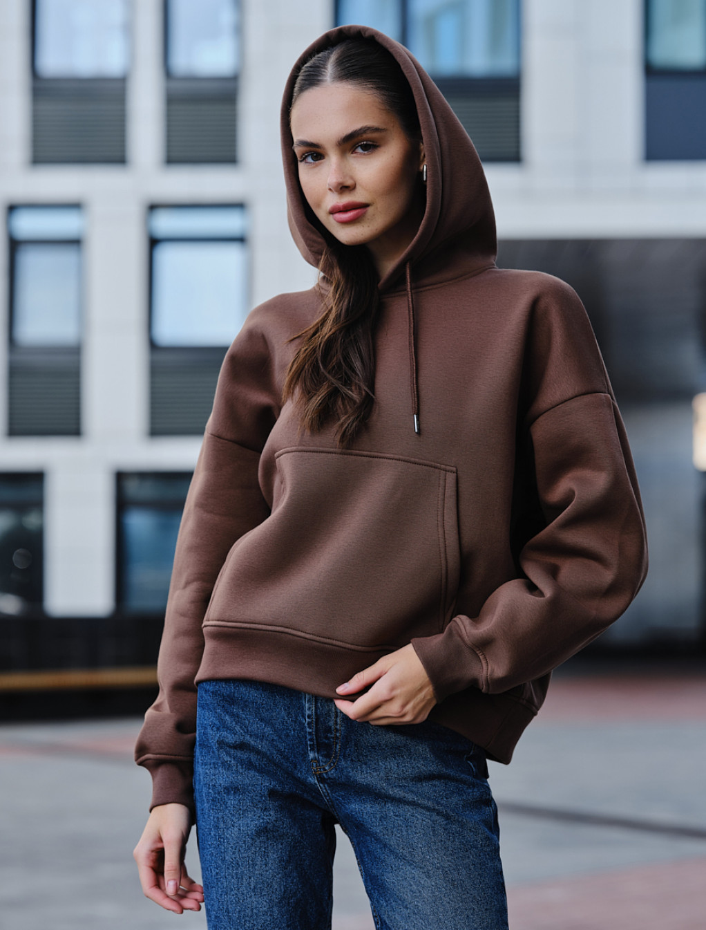 Bluza z kapturem damska Staff ti brown oversize fleece