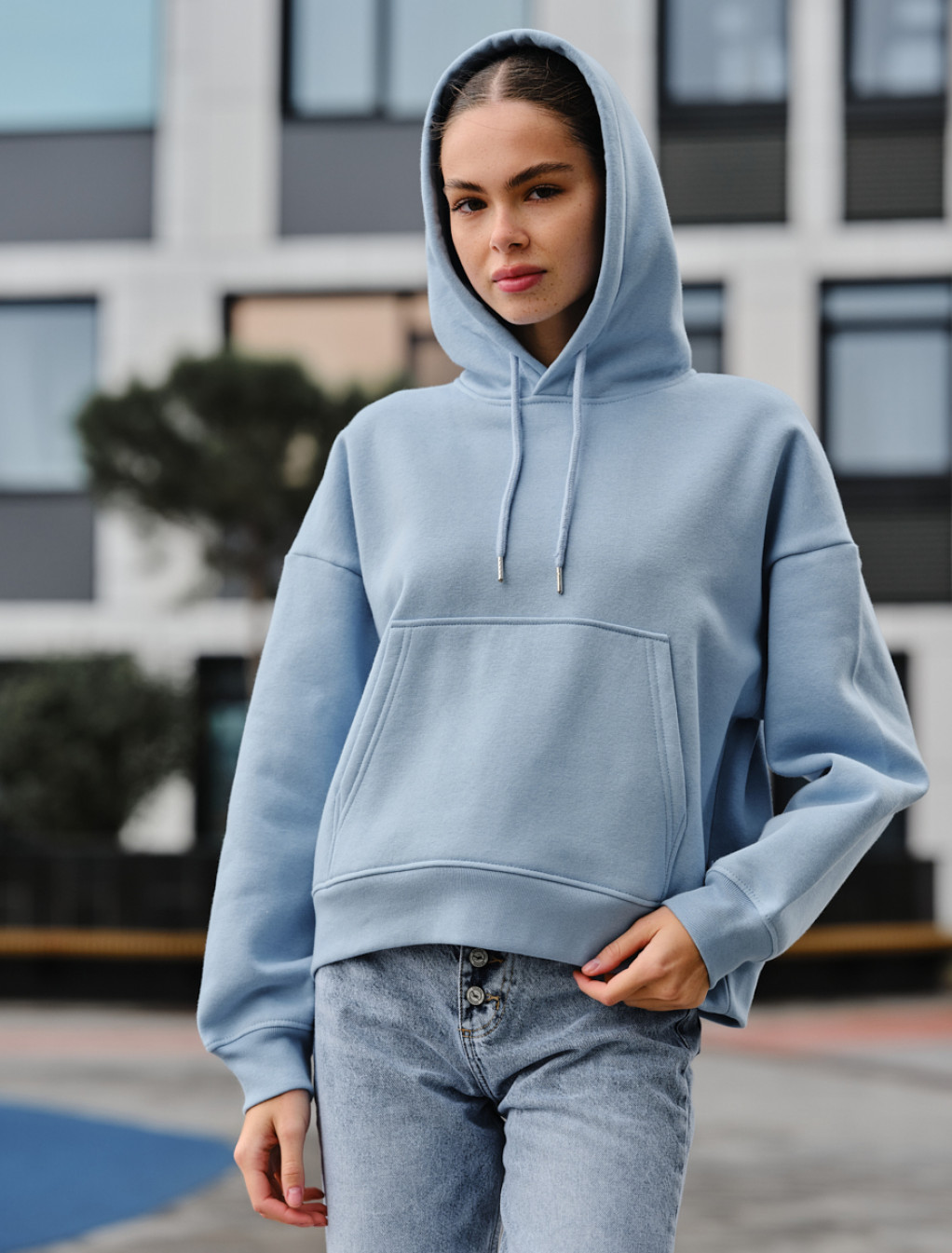 Damska bluza z kapturem Staff ti light blue oversize fleece