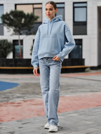 Damska bluza z kapturem Staff ti light blue oversize fleece