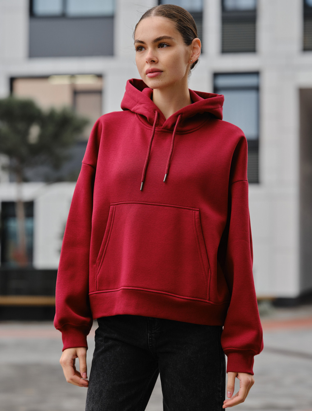 Damska bluza z kapturem Staff ti bordo oversize fleece