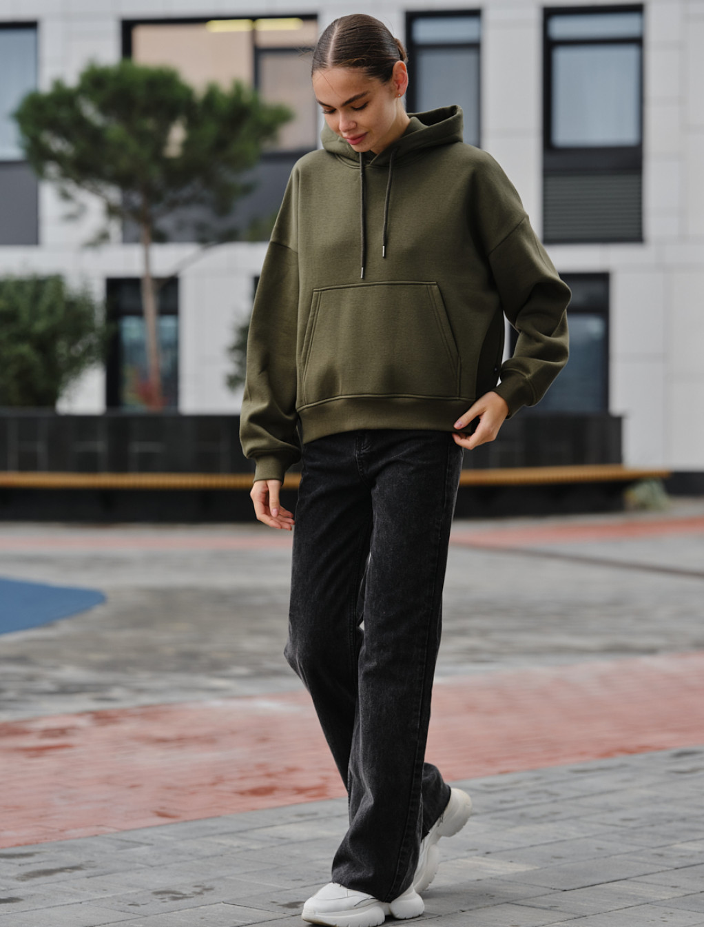 Damska bluza z kapturem Staff ti khaki oversize fleece