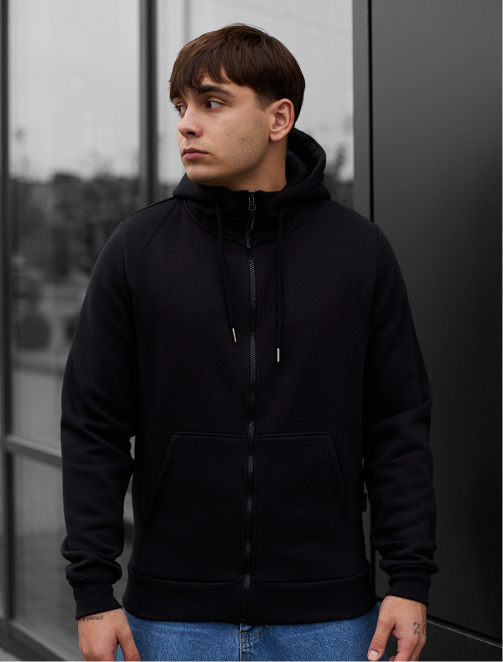 Bluza z kapturem Staff zip basic black fleece