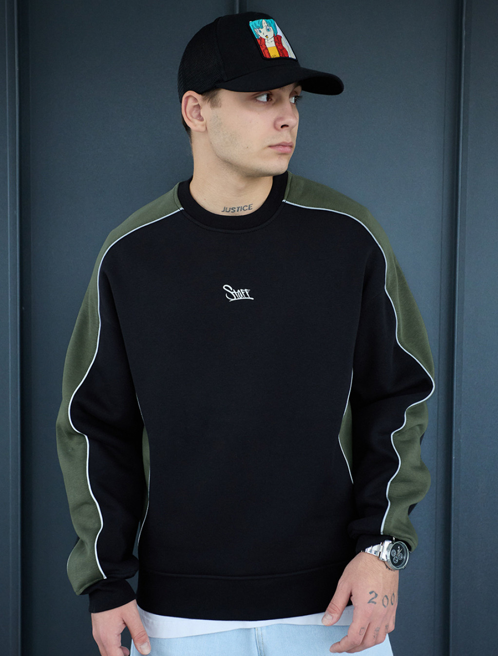 Bluza Staff khaki & black logo reflective fleece