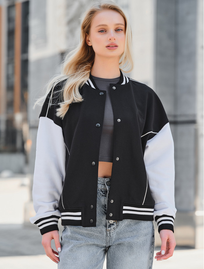 Kurtka bomberka damska dzianinowa Staff te black & white oversize