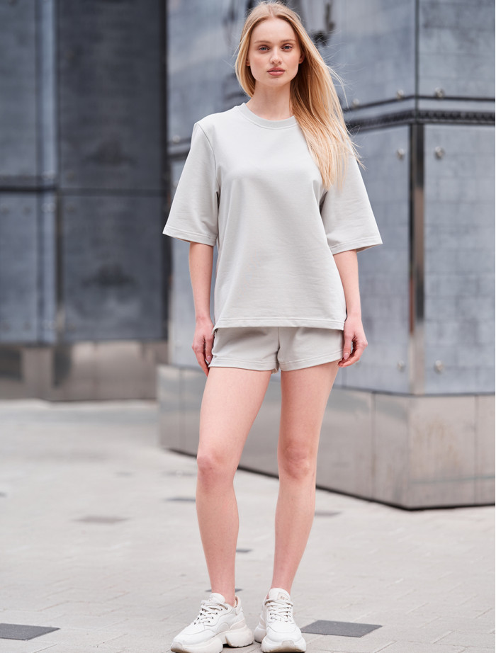 Letni komplet damski koszulka + spodenki Staff ju light gray