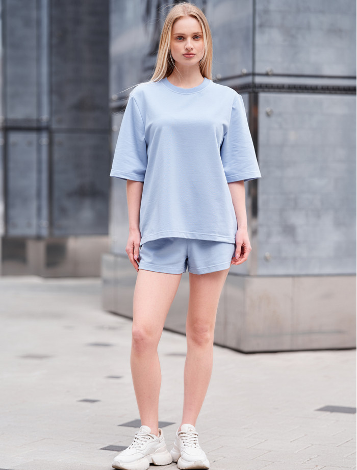 Letni komplet damski koszulka + spodenki Staff ju light blue