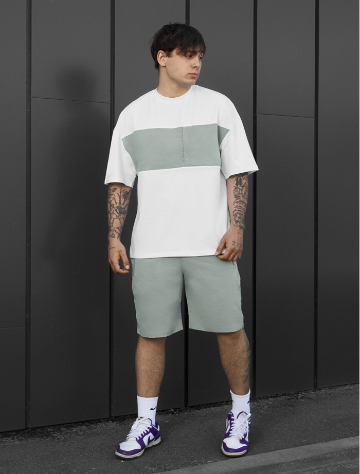 Komplet koszulka + spodenki Staff patt white & light olive