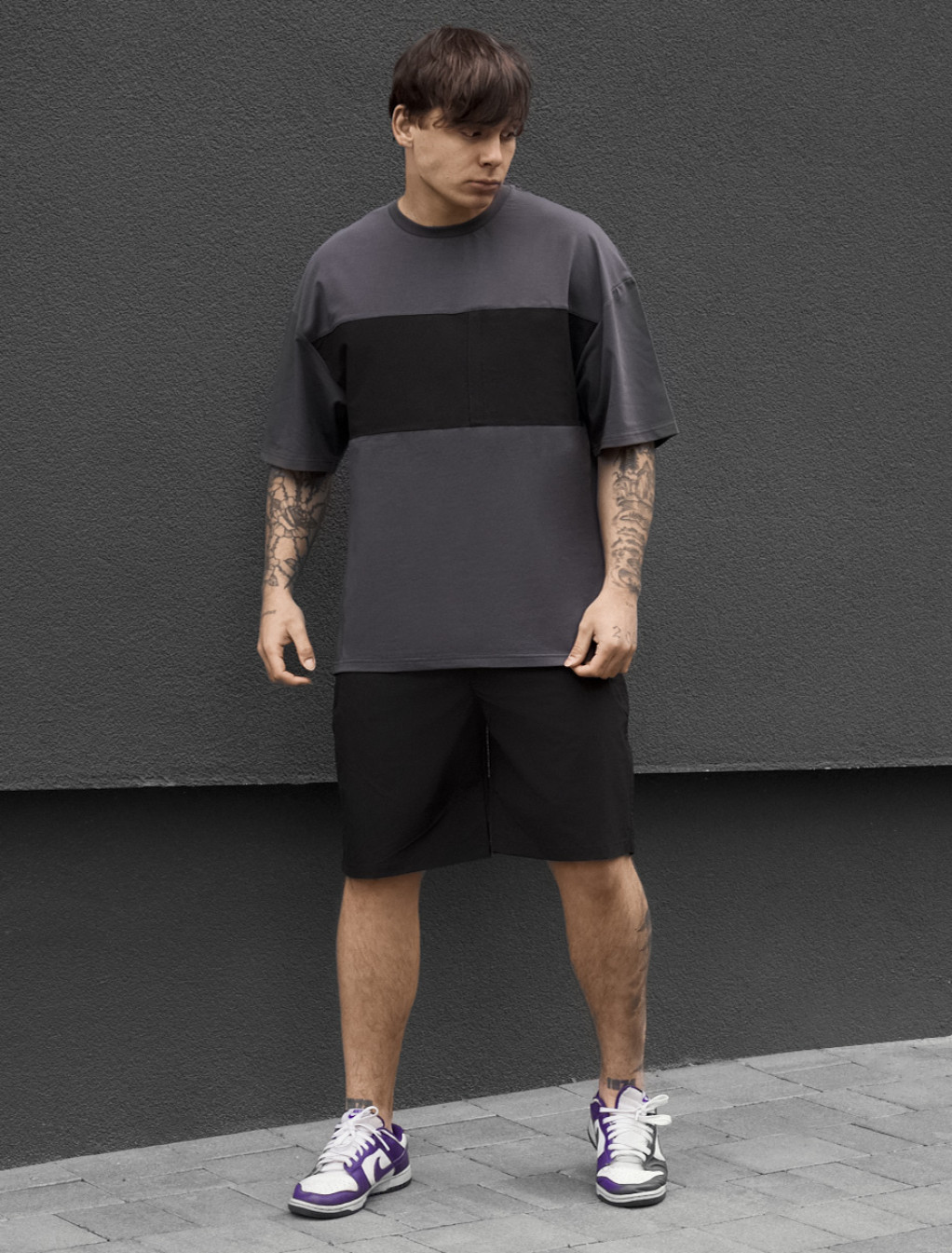 Komplet koszula + spodenki Staff patt dark gray & black