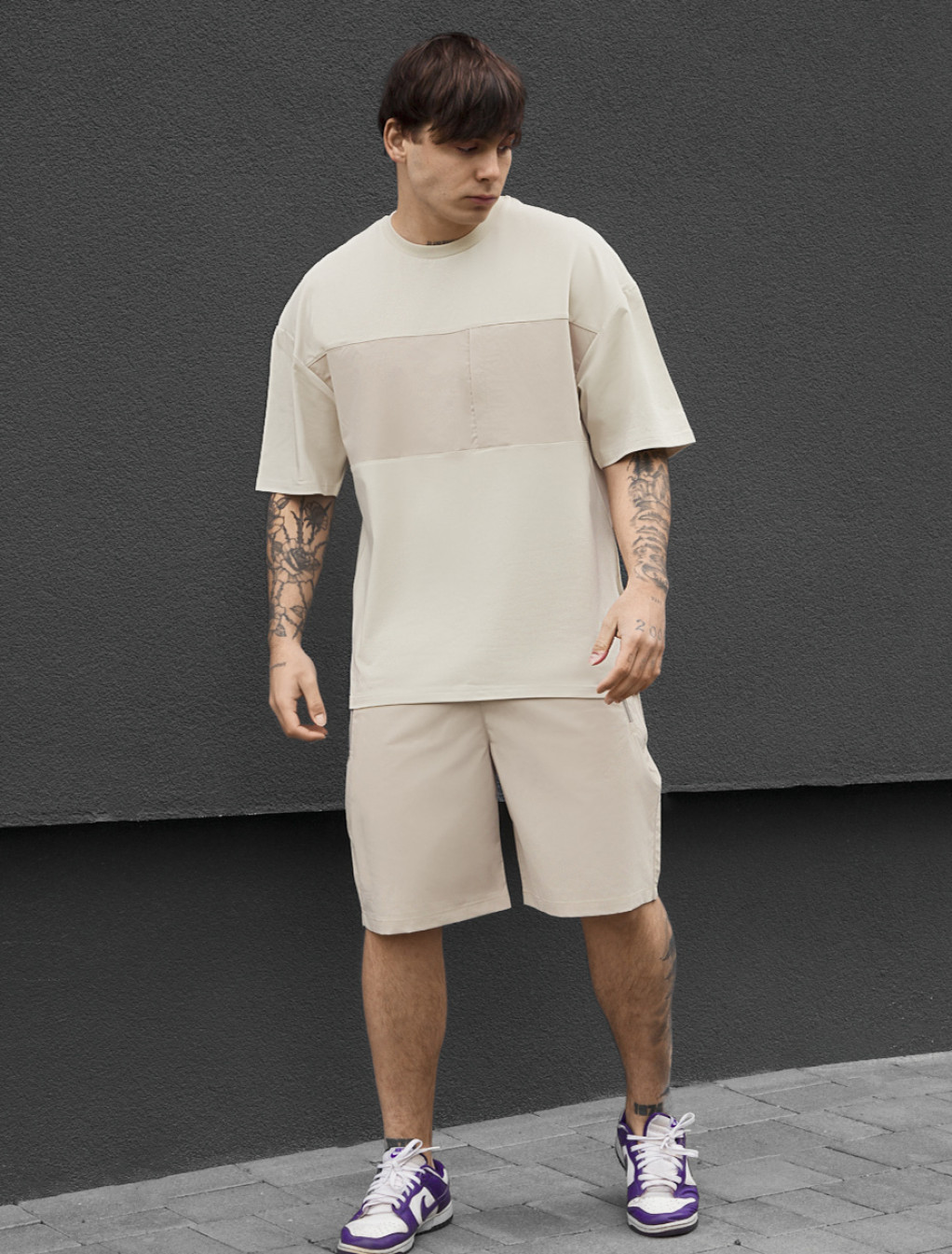 Komplet koszulka + spodenki Staff patt light beige