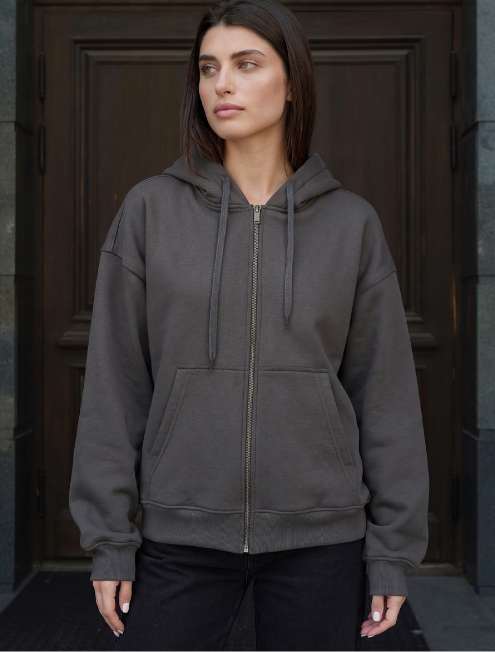 Bluza Staff fiz zip dark gray oversize fleece