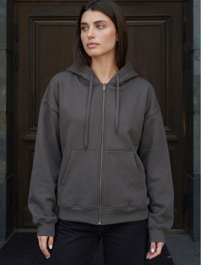 Bluza Staff fiz zip dark gray oversize fleece