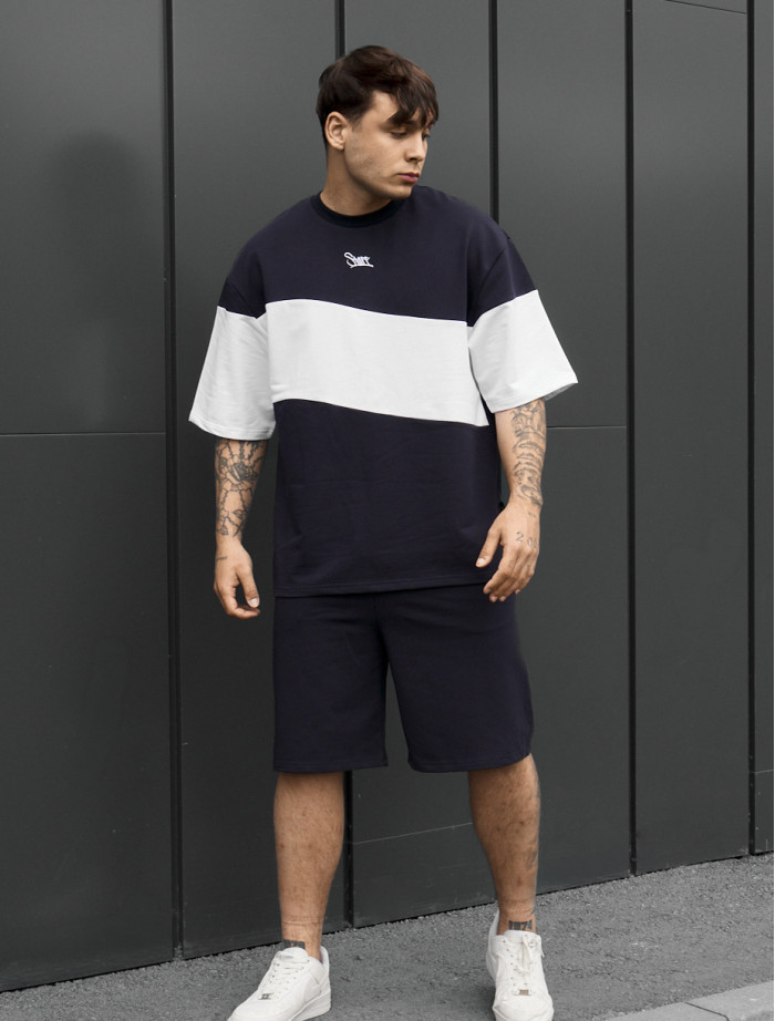 Komplet koszulka + spodenki Staff hv navy & white logo oversize