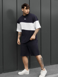 Komplet koszulka + spodenki Staff hv navy & white logo oversize