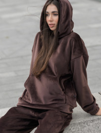 Damski dres sportowy Staff velure brown oversize fleece