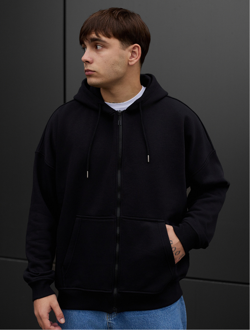 Bluza z kapturem Staff zip black oversize fleece