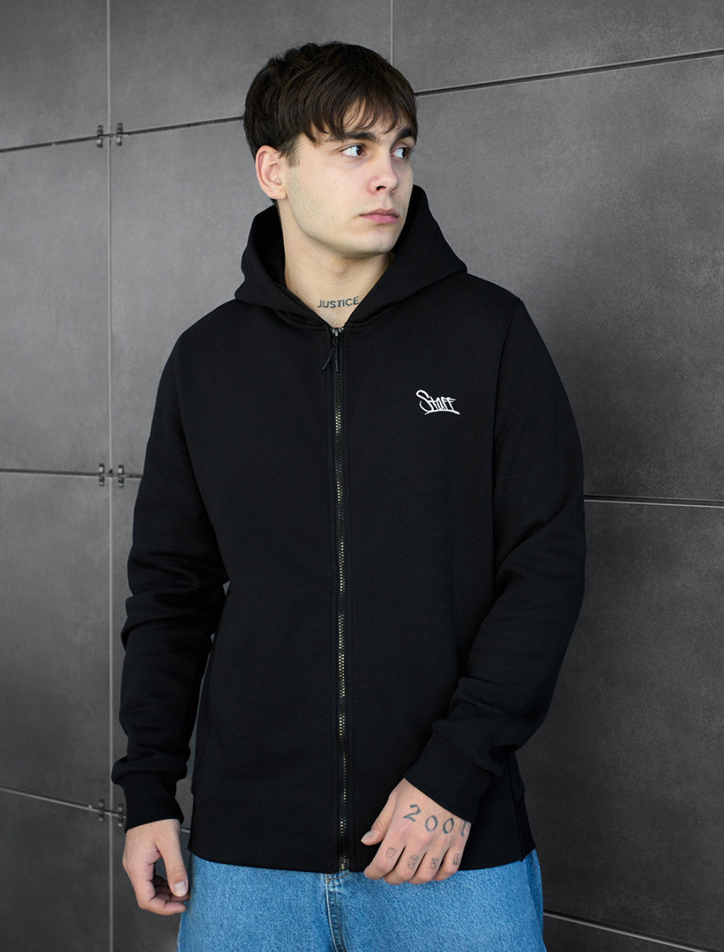 Bluza z kapturem Staff zip black logo fleece