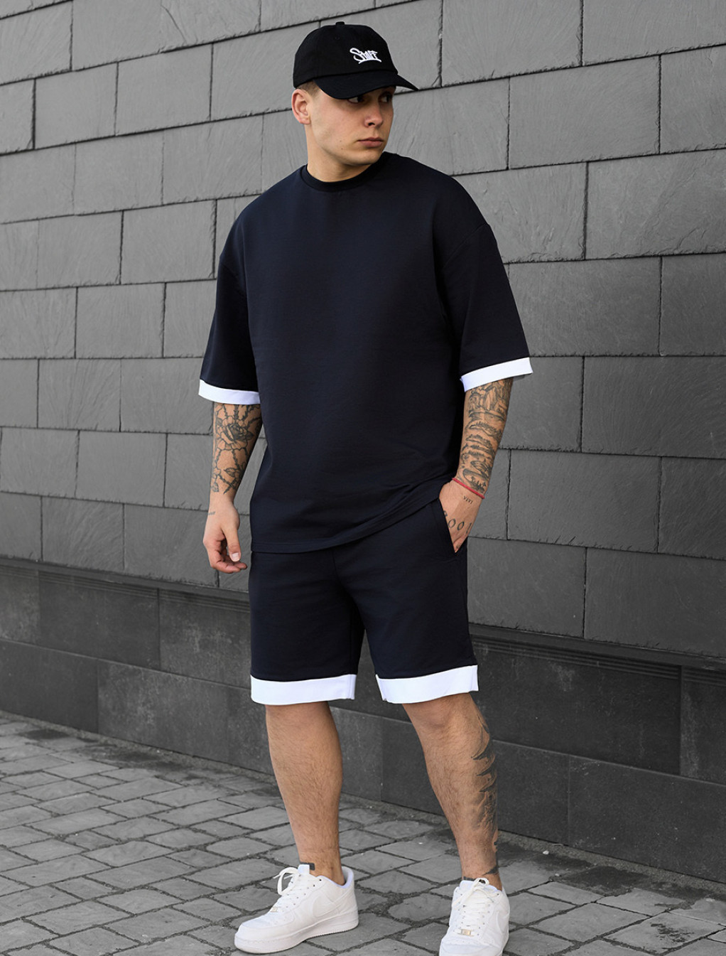 Komplet letni koszulka + spodenki Staff do navy oversize