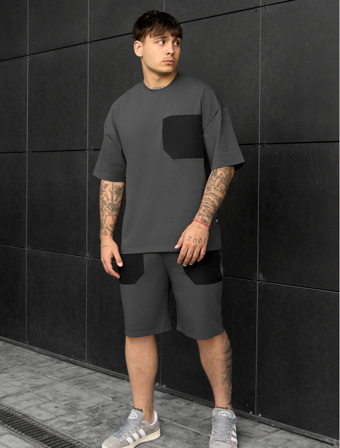 Komplet koszulka + spodenki Staff kas dark gray oversize