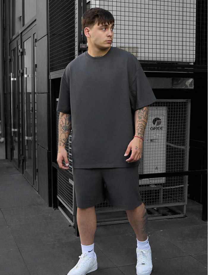 Komplet koszulka + spodenki Staff vic dark gray oversize