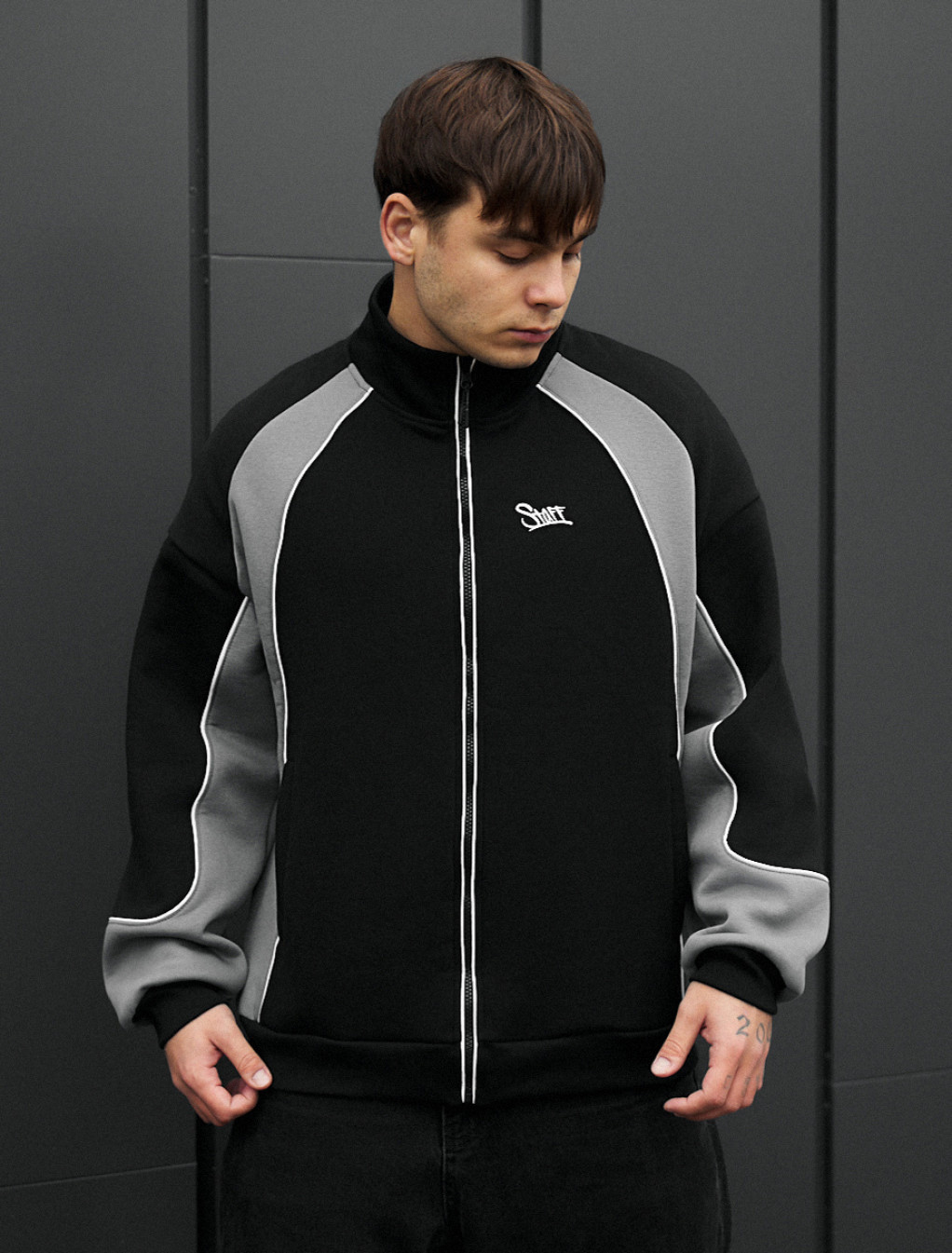 Olimpijka Staff mi gray & black reflective oversize fleece