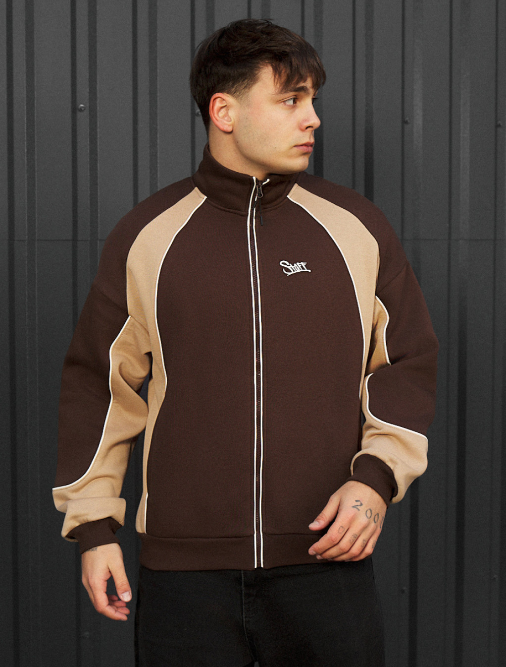 Bluza Staff mi brown & beige reflective oversize fleece