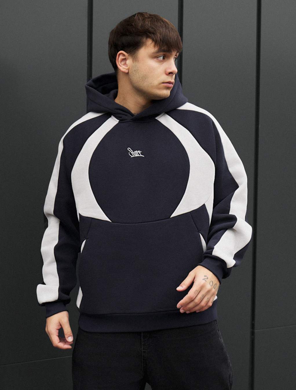 Bluza Staff navy & light gray logo oversize fleece