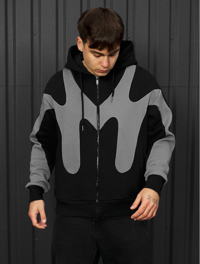 Bluza Staff fa gray & black zip oversize fleece