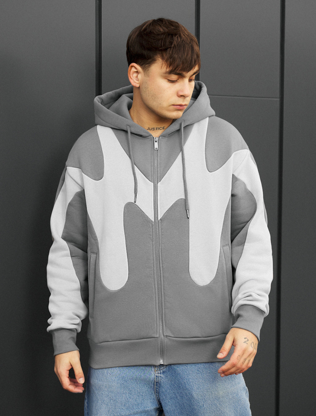 Bluza Staff fa gray & light gray zip oversize fleece