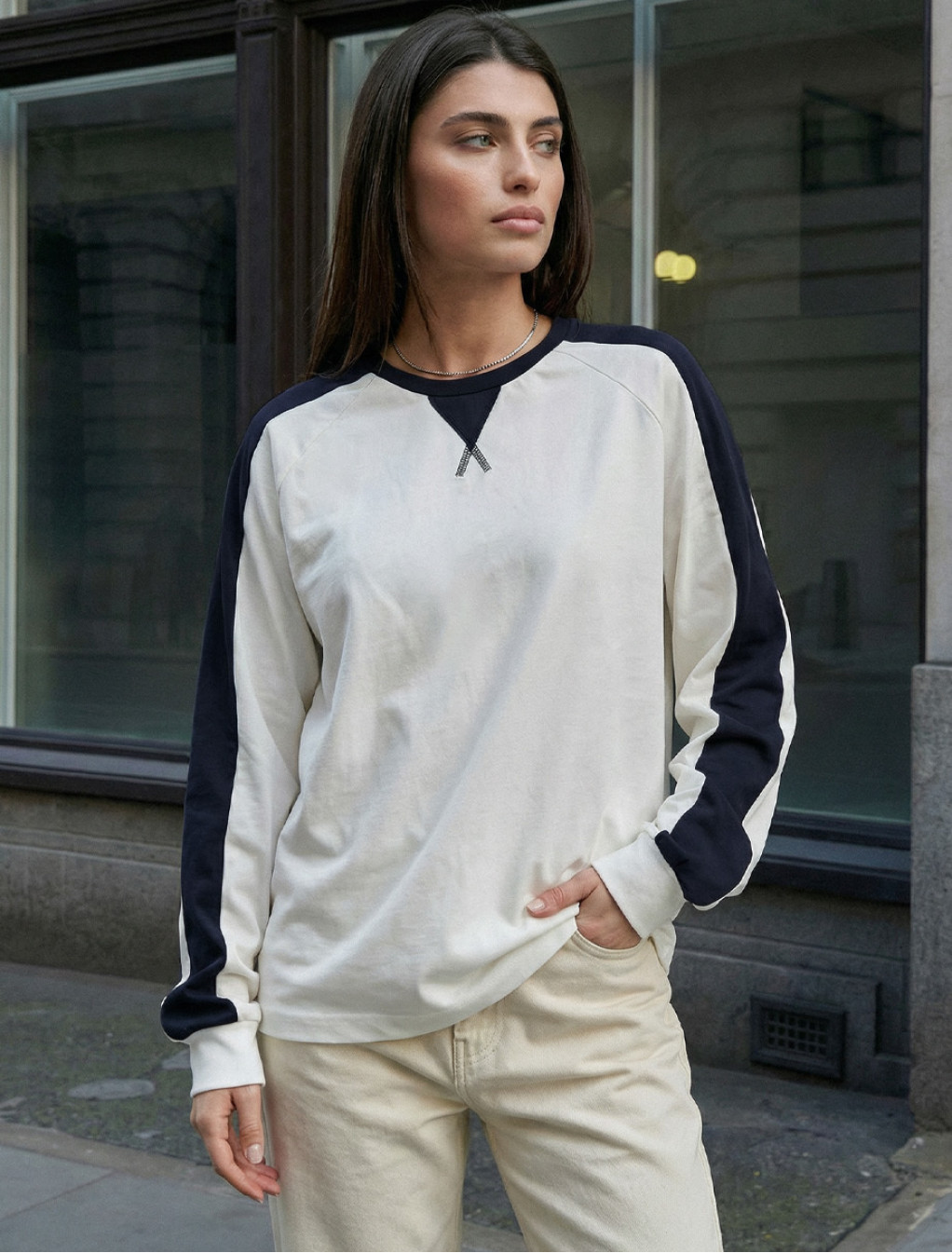 Longsleeve Staff us white & navy