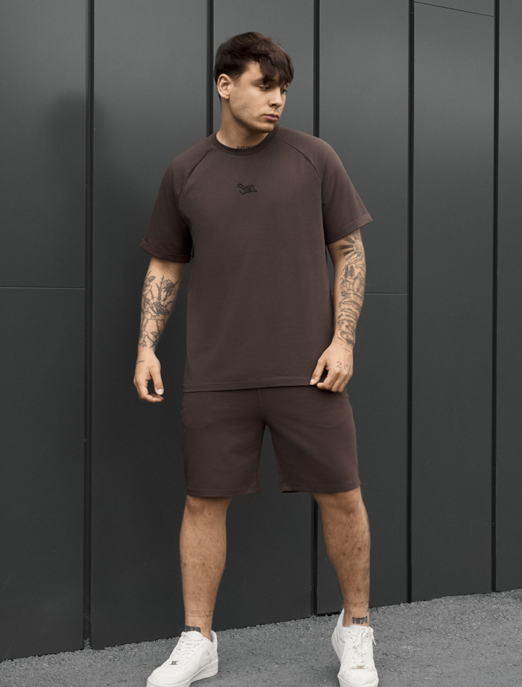 Komplet koszulka + spodenki Staff mb logo dark brown