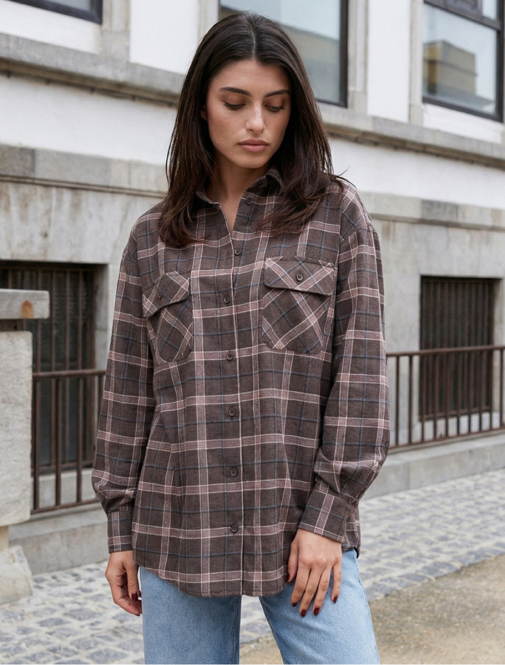 Koszula damska Staff mir dark brown oversize