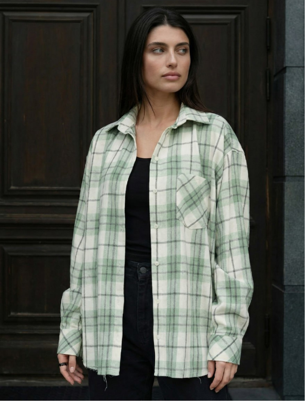 Koszula Staff lina green & white oversize